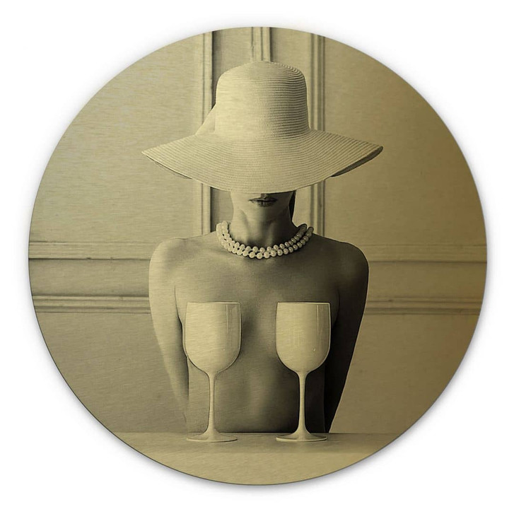 Alu-Dibond mit Goldeffekt Frau mit Champagner Gläsern - Bolgov - Rund - WA436904