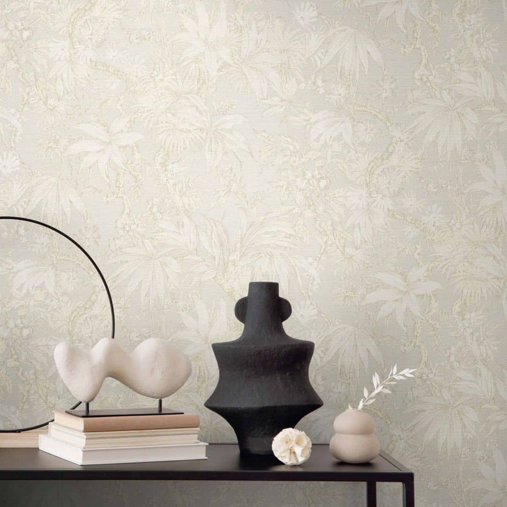 Botanik-Tapete Beige Hellblau - Florale Mustertapete dezent - Vliestapete - WA480151