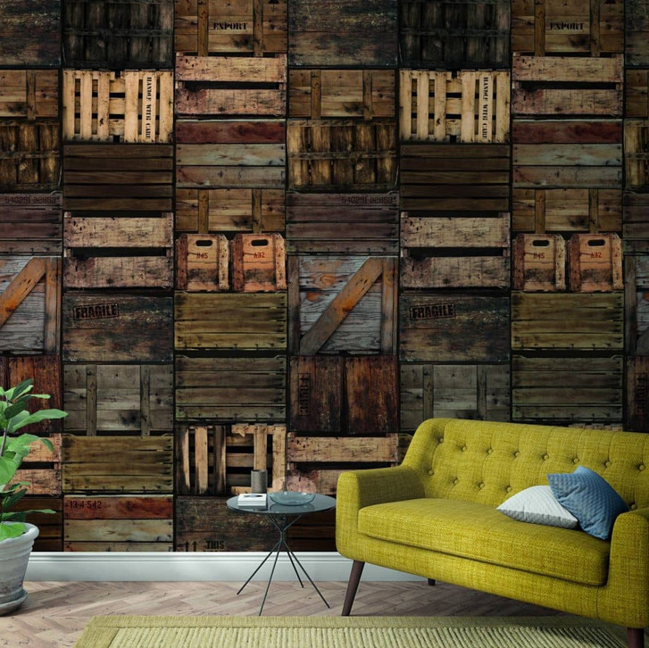 Fototapete mit Holzkisten Braun ,Illustration 2.70 x 1.59 m - WA448940