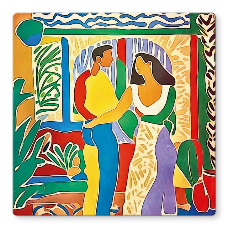 Glasbild Liebespaar - Inspiriert von Matisse - Zamart - Quadratisch - WA400171