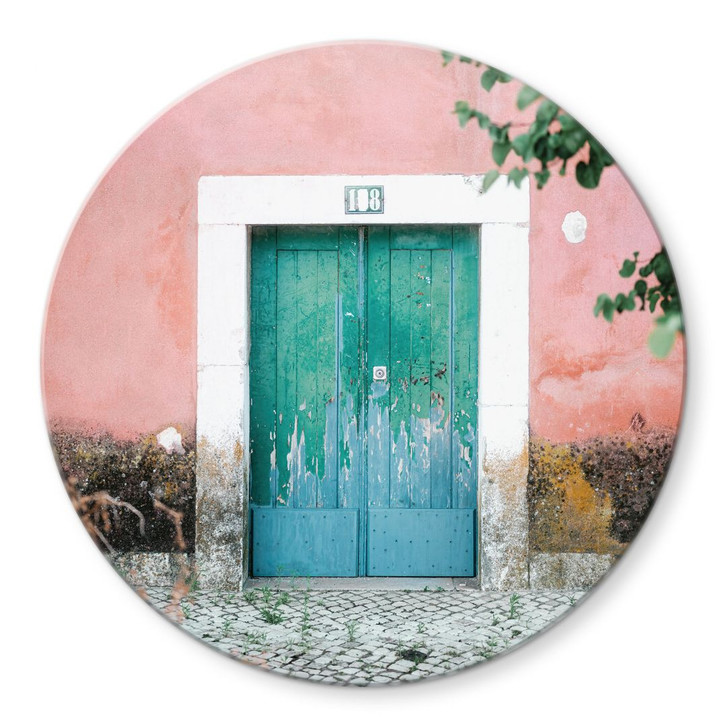 Glasbild Mediterrane Hausfassade in Lissabon - Zwart - Rund - WA459391