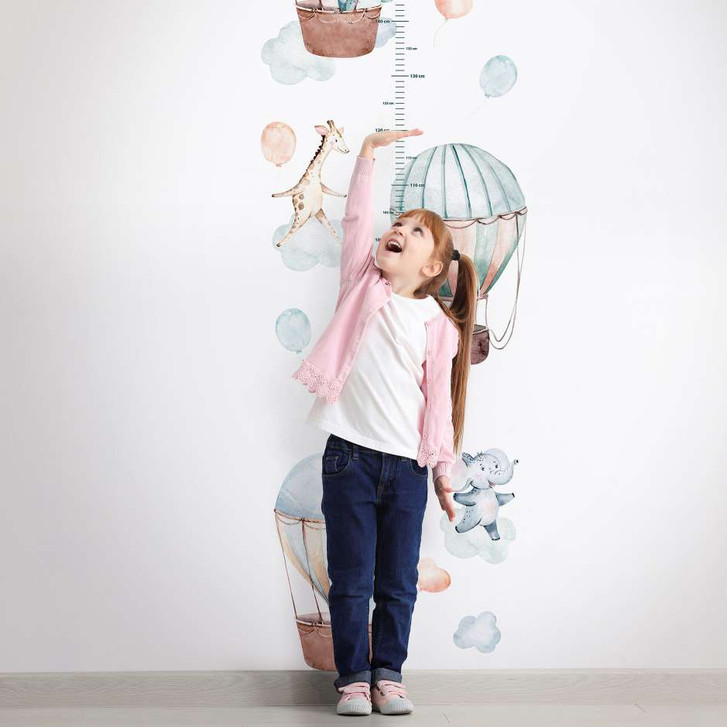 Kindertapete, Vliestapete, Messlatte mit Illustration Kids Walls weiss, blau, beige - WA450948