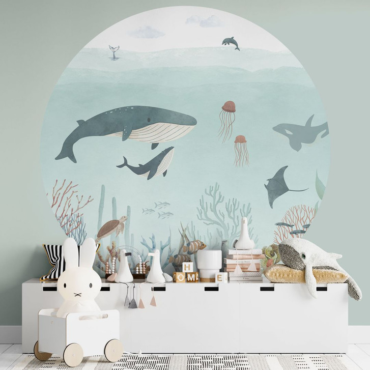 Fototapete für das Kinderzimmer - Unterwasser-Abenteuer mit Meerestieren - Oliver Robins - Rund - Selbstklebend/Vlies