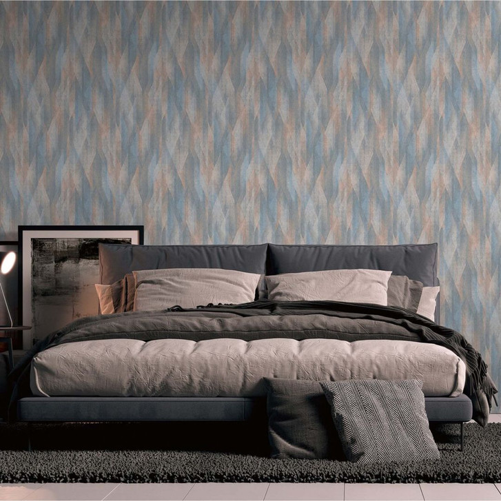 skandinavische Tapete Blau Beige - Grafik Muster Vliestapete für Küche, Flur, Wohnzimmer - WA384276