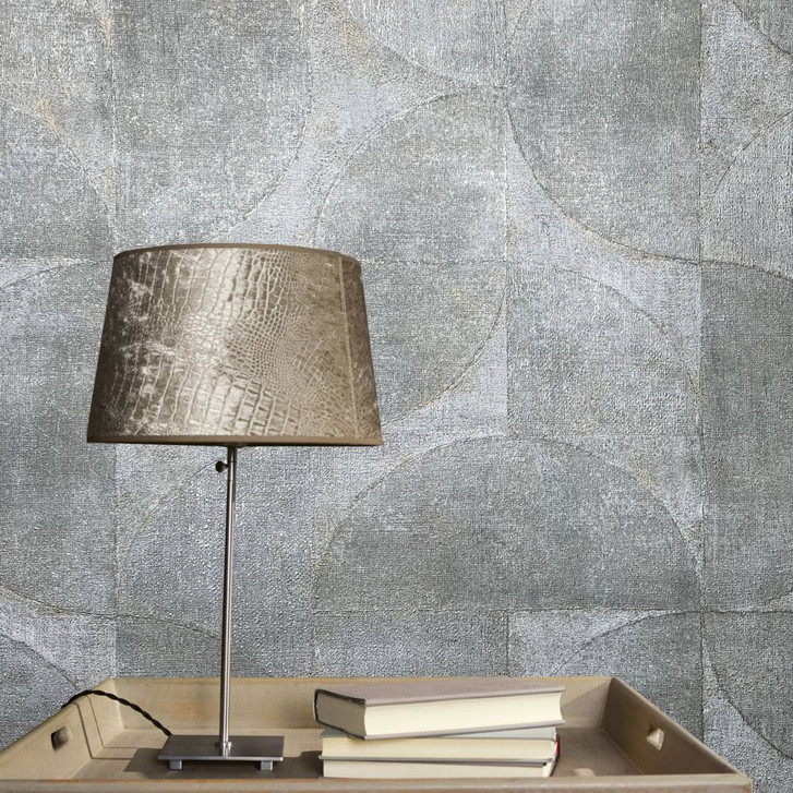 Vliestapete mit Halbkreisen und Rechtecken grau, blau Struktur - WA450270