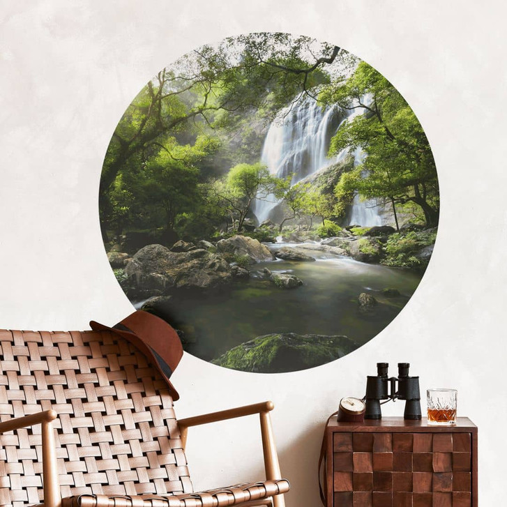Wandtattoo Wasserfall im Wald - Rund - Foto - WA412491