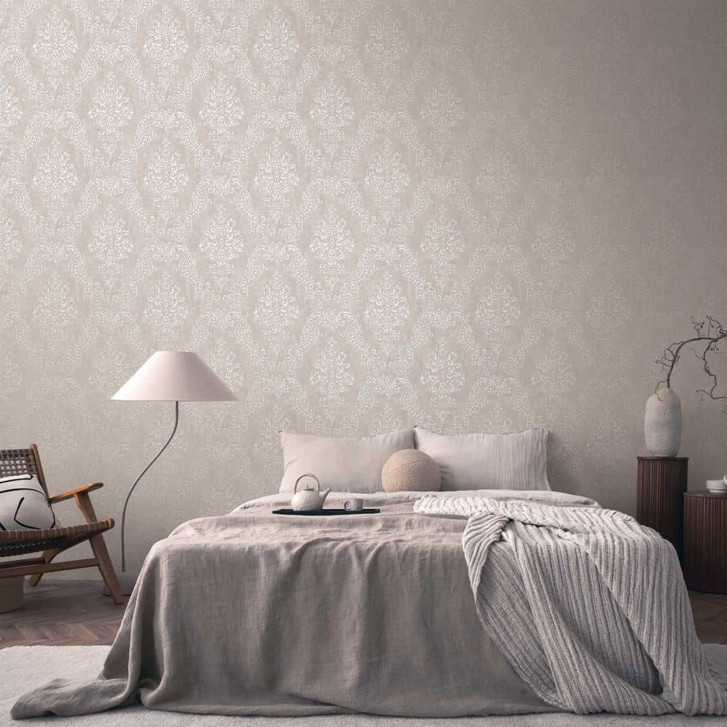 Barock-Tapete Ornament Hellgrau Silber – Vliestapete edel geprägt - WA458830