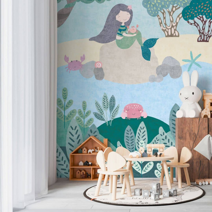 Meerjungfrau-Tapete für Kinderzimmer Blau Grün - Märchenhafte Fototapete - WA460912