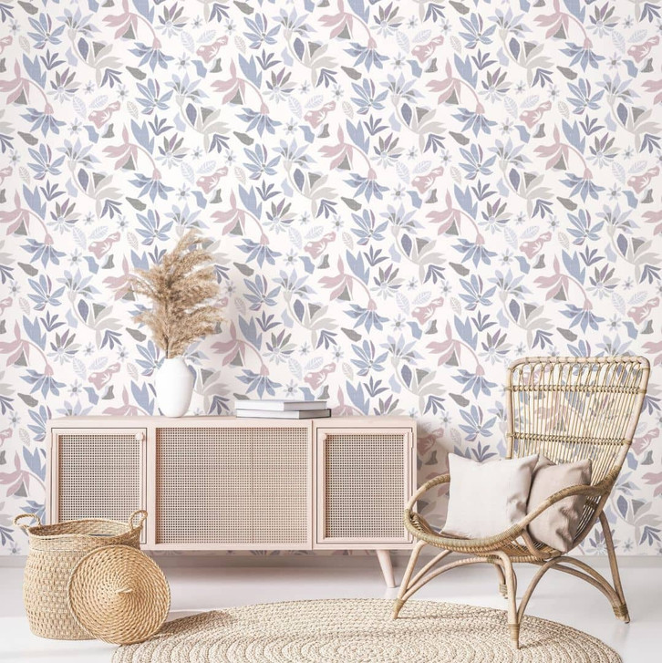 Vliestapete in abstraktem Blumenmotiv weiss, lila Floral - WA451016
