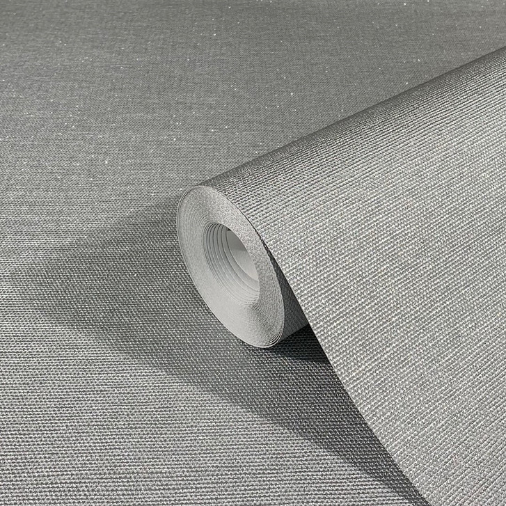 Vliestapete mit leichter Textiloptik als Uni Silber Struktur - WA450200