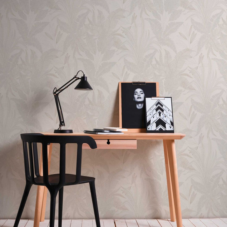 Botanische Vliestapete in Creme-Weiss - Blattmuster Tapete für friedvolle Wohnatmosphäre - WA397144