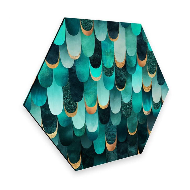 Hexagon - Alu-Dibond Fredriksson - Türkise Federn - WA309323