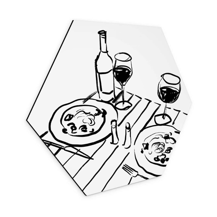 Hexagon Wandbild Stillleben-Dinner mit Wein - Treechild - Alu-Dibond - WA464819