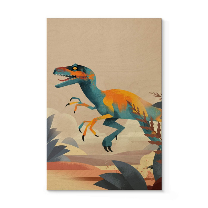 Holzbild Dinosaurier - Velociraptor - Braun - WA401658