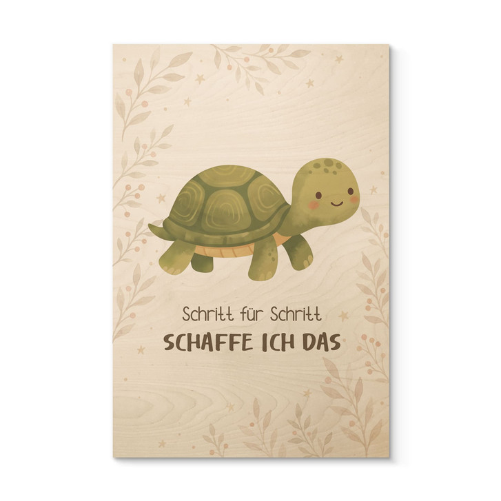 Holzbild mit gemütlicher Schildkröte - Glaubenssatz 