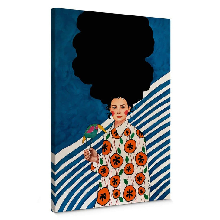 Leinwandbild Frau vor blau-weissem Hintergrund - Hülya - WA404467