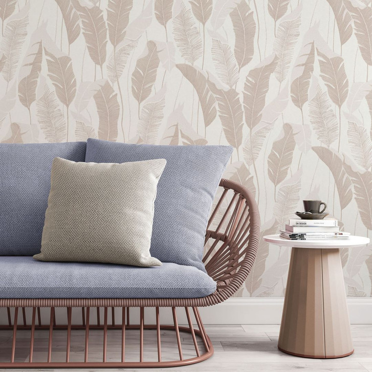 PVC-freie Vliestapete mit Blättermotiv in beige - WA397526