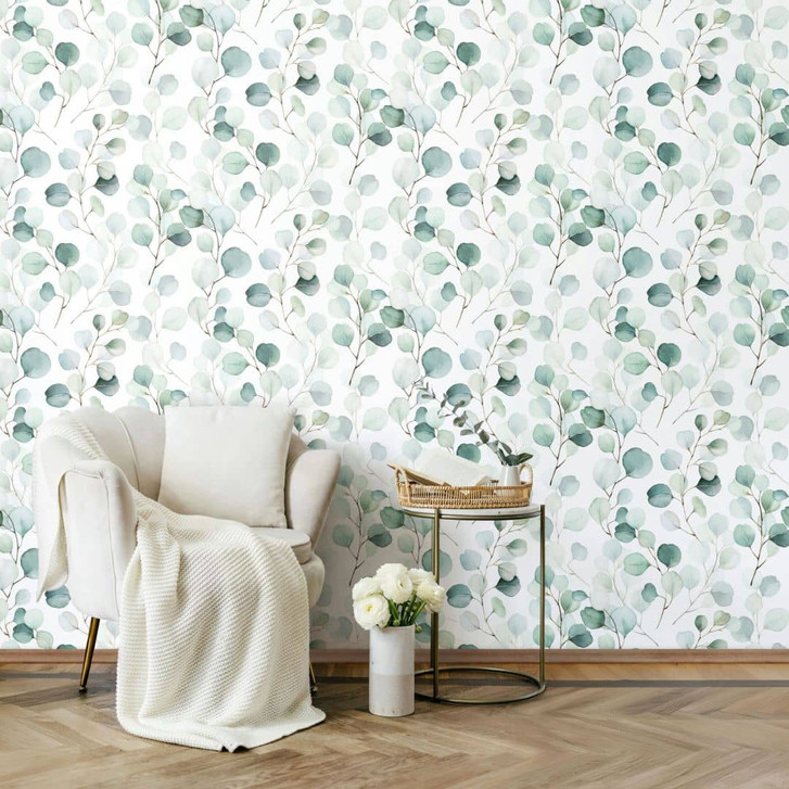 Selbstklebende Tapete in Grün Blumenoptik, Blattmotiv Klebefolie - WA482721