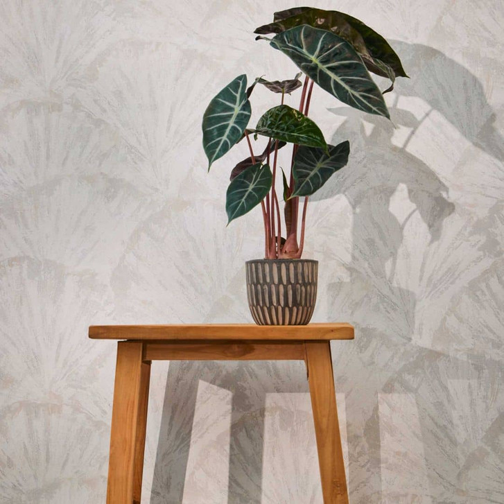 Struktur-Tapete mit Fächermuster Weiss Hellgrau – Vliestapete modern glänzend - WA465487