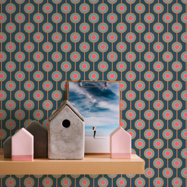 Tapete im Retro-Look Blau Gelb - gepunktete Vliestapete mit Grafik Muster - Strukturtapete - WA415928