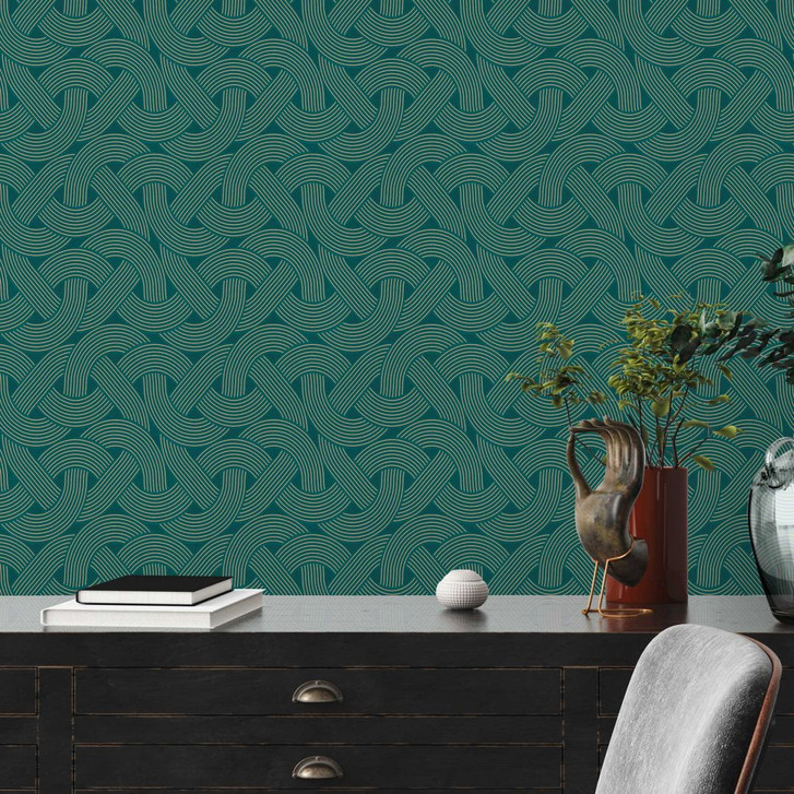 Vliestapete im Art-Deco Style Blau Gold - Grafik-Tapete mit Linienmuster - WA396479