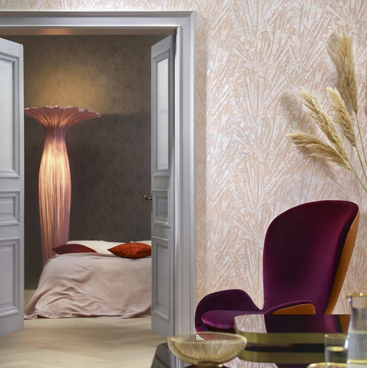 Vliestapete mit Glanz und Fächer-Optik beige, rot Struktur - WA451507