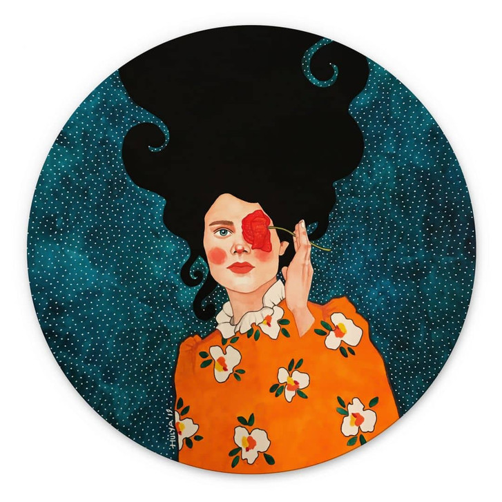Wandbild Geheimnisvolle Frau mit Rose - Hülya - Alu-Dibond Rund - WA486636