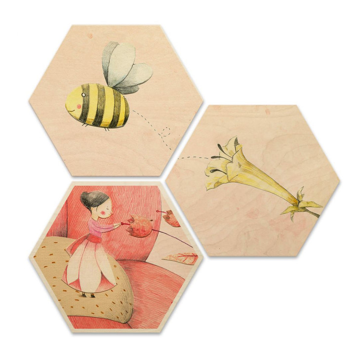 Hexagon - Holz Birke-Furnier - Loske - Däumelinchen (3er Set) - WA245204