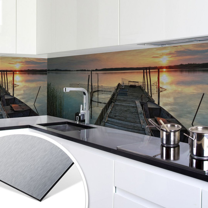 Küchenrückwand - Alu-Dibond-Silber - Sunset at the Lake - WA134818