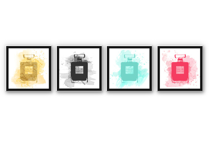 Wandbild Eau de Parfum Aquarell Bunt (4-teilig) - WA192338