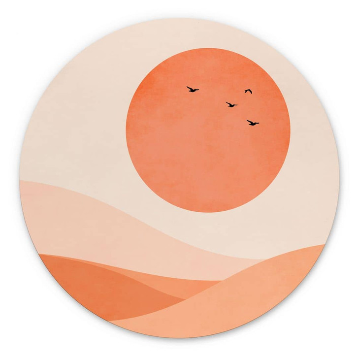 Wandbild Harmonische Landschaft orange - Kubistika - Alu-Dibond - Rund - WA394998