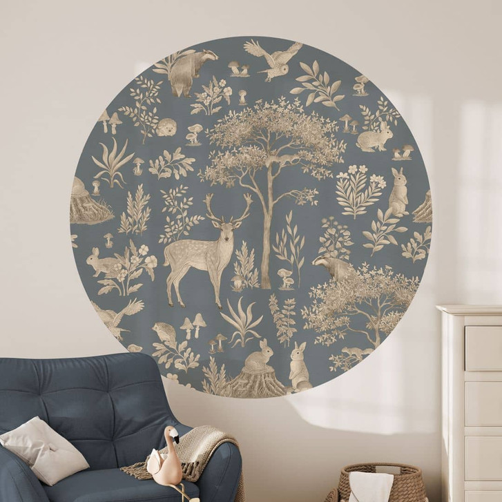 Wandtattoo Bezaubernder Wald mit Tieren - Vintage blau - Kikki Belle - Rund - WA433821