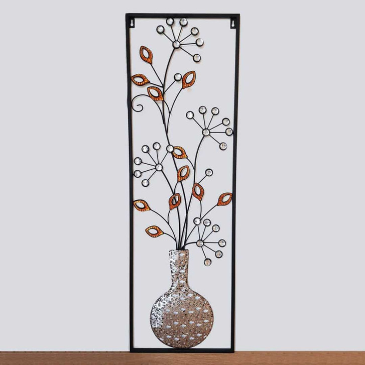 Metallbild Blumenvase mit Kunststeinen - 33x102cm - WA413395