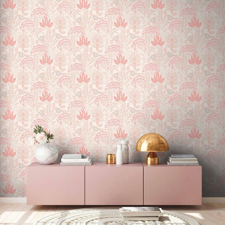 Tapete mit Blumen im Retro-Stil Weiss Beige - Florale Vliestapete mit Blättern - WA396661