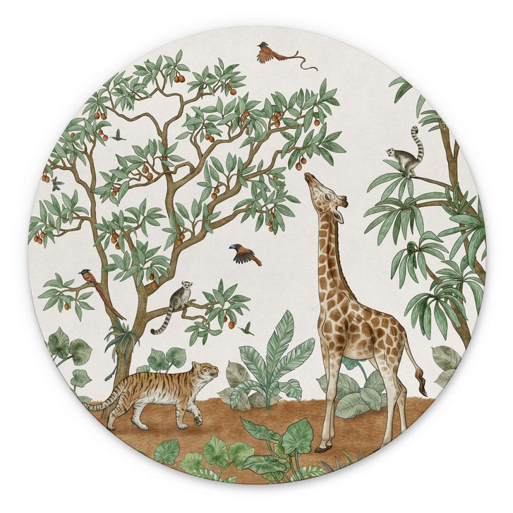 Wandbild Wimmelbild Dschungeltiere - Kikki Belle - Alu-Dibond Rund - WA492109