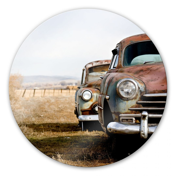 Glasbild Old Rusted Cars - rund - WA126442