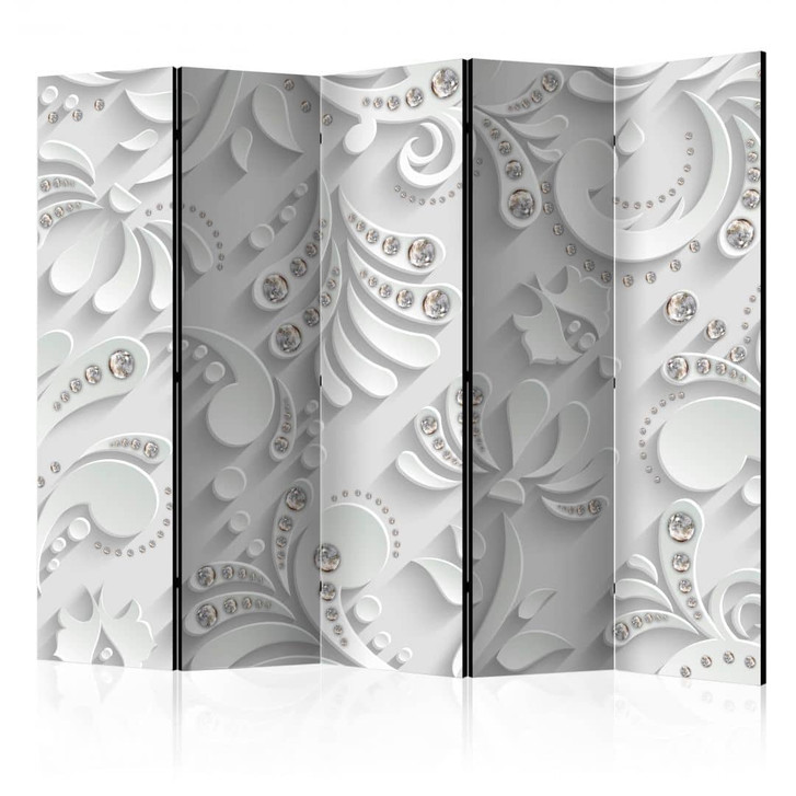 Paravent, Raumteiler freistehend, Trennwand - Blumen in Kristallen, 5-teilig - 225 x 172 cm - WA453638