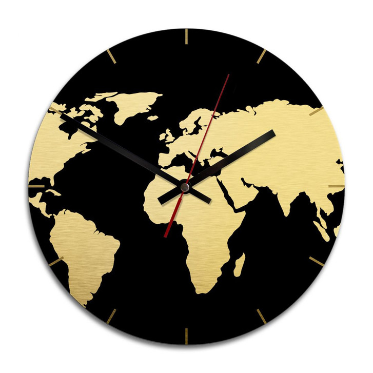 Wanduhr Alu-Dibond-Goldeffekt - Weltkarte negativ - Ø 28cm - WA243313