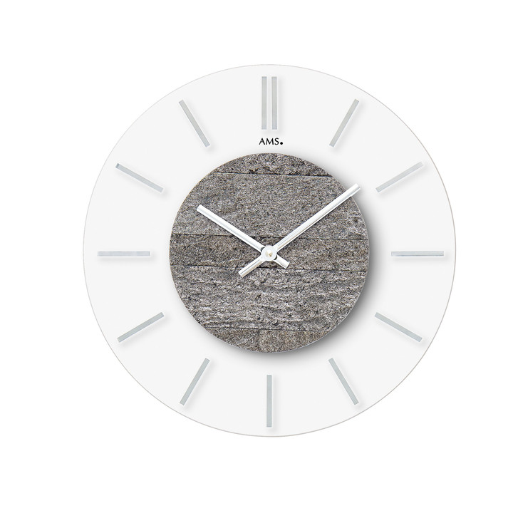 Wanduhr Mineralglas mit aufgelegten Stundenmarkierungen in Aluminium - UG100460