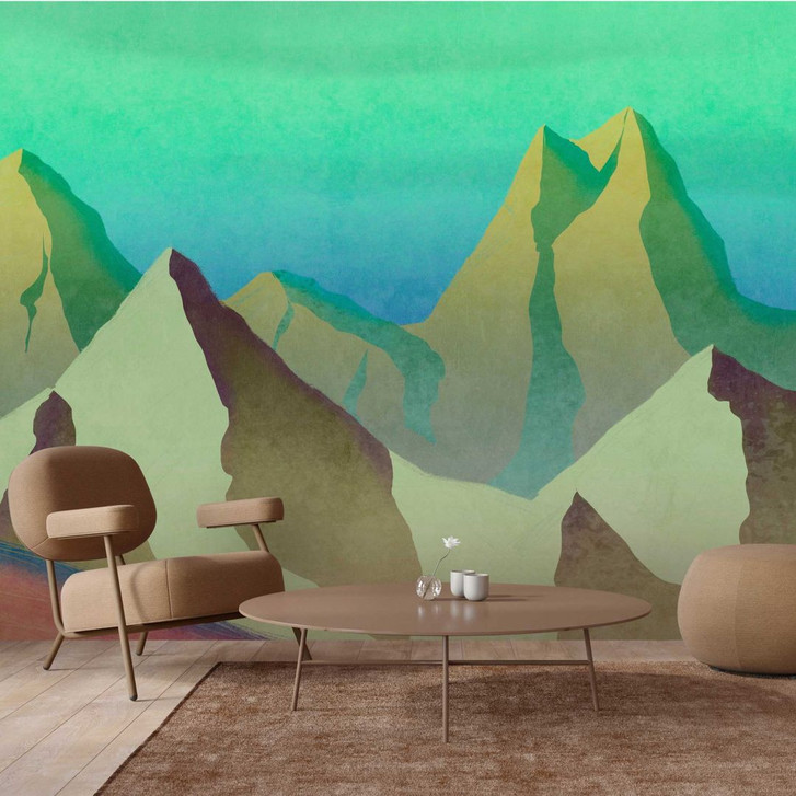 Abstrakte Berglandschaft Fototapete in Erdtönen - Vliestapete mit Aquarelleffekt - WA386038