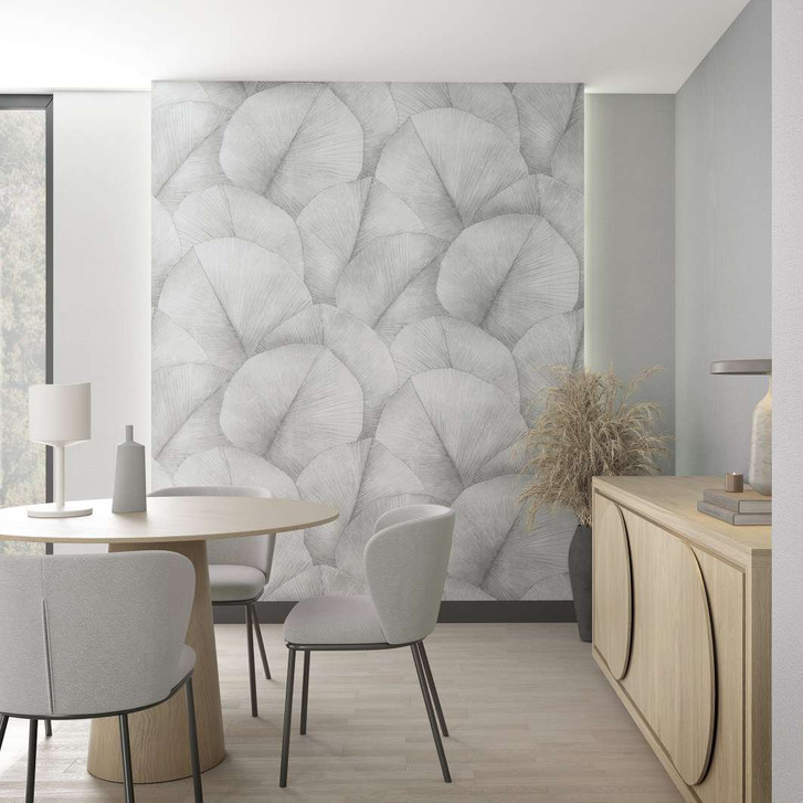 Fototapete mit grossen Blättern grau Floral 2.70 x 2.12 m - WA448725