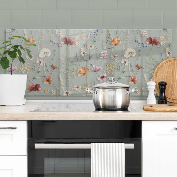 Spritzschutz Bunte Wildblumen - UN Designs - Transparent - Panorama - WA417630