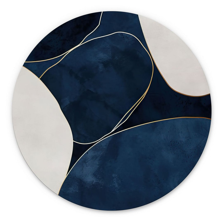 Wandbild Geometrische Balance in Blau und Weiss - Paksoylu - Alu-Dibond Rund - WA422276