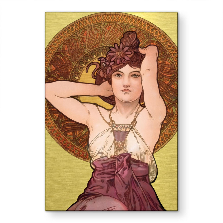 Alu-Dibond gebürstet mit Goldeffekt - Edelsteine: Amethyst - Mucha - WA518721