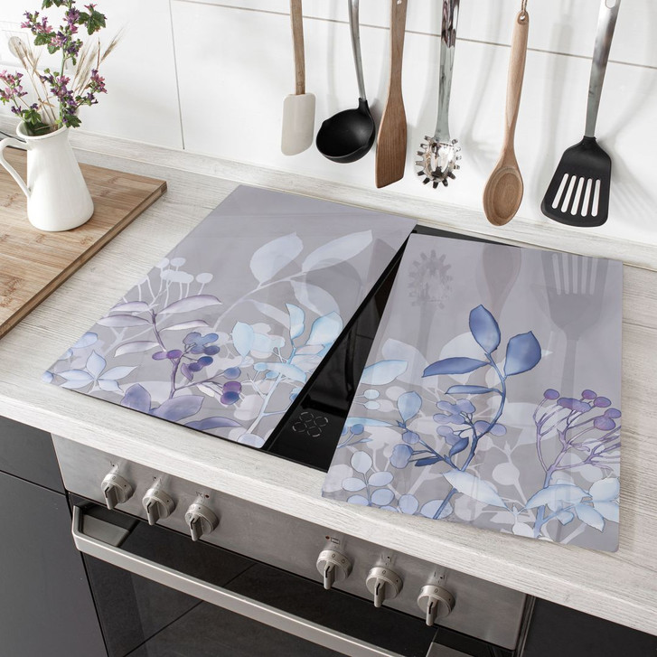 Herdabdeckplatte - Blaue Aquarell-Pflanzen - Haase - WA425910
