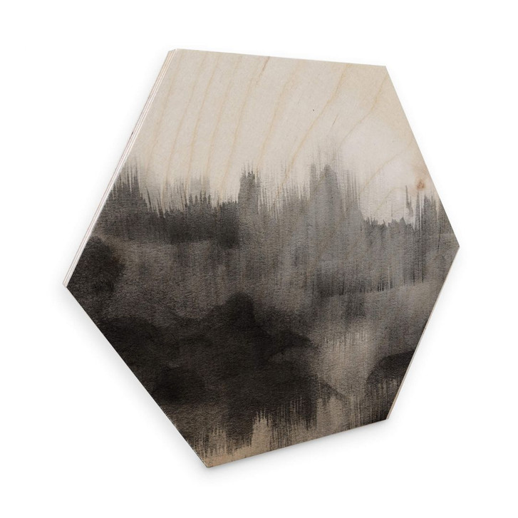 Hexagon - Holz Birke-Furnier Nouveauprints - Watercolour Brush Strokes (schwarz) - WA289108