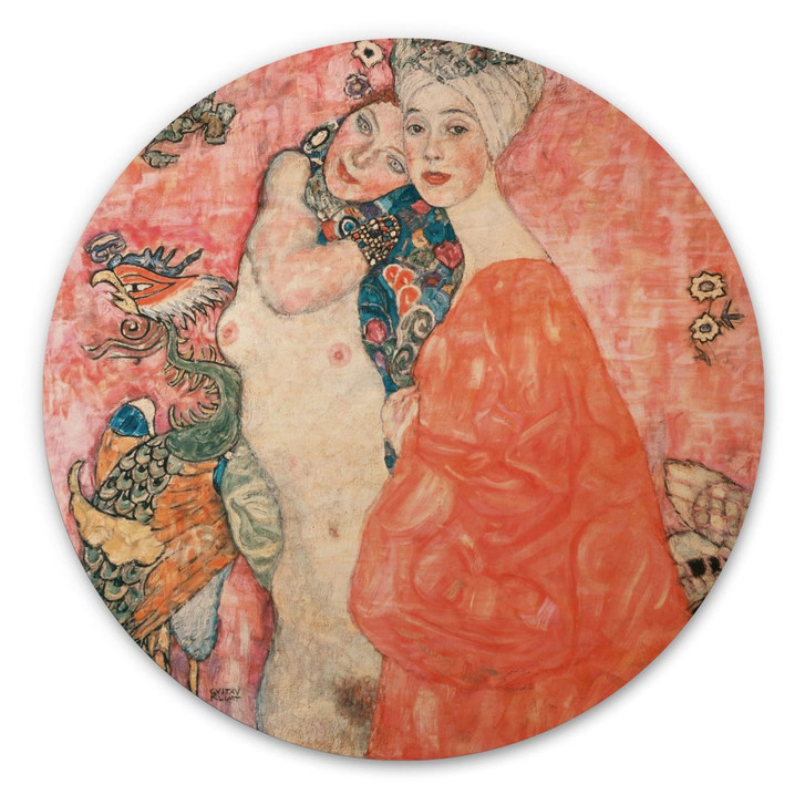 Holzbild mit Frauenkunst - Klimt - Die Freundinnen - Rund - WA495562