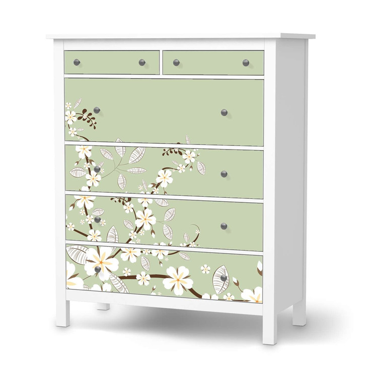 Klebefolie IKEA Hemnes Kommode 6 Schubladen - White Blossoms - CR111437