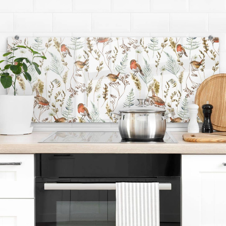 Spritzschutz Spatzen und Rotkehlchen - UN Designs - Panorama - WA429026