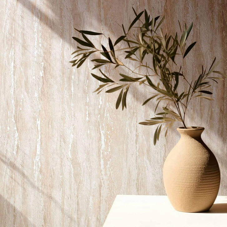 Vliestapete mit glänzender, grober Struktur beige Putzoptik - WA445373